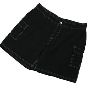 Venus Black Polyester High Rise Zipper Snap Front Athletic Walking Cargo Short